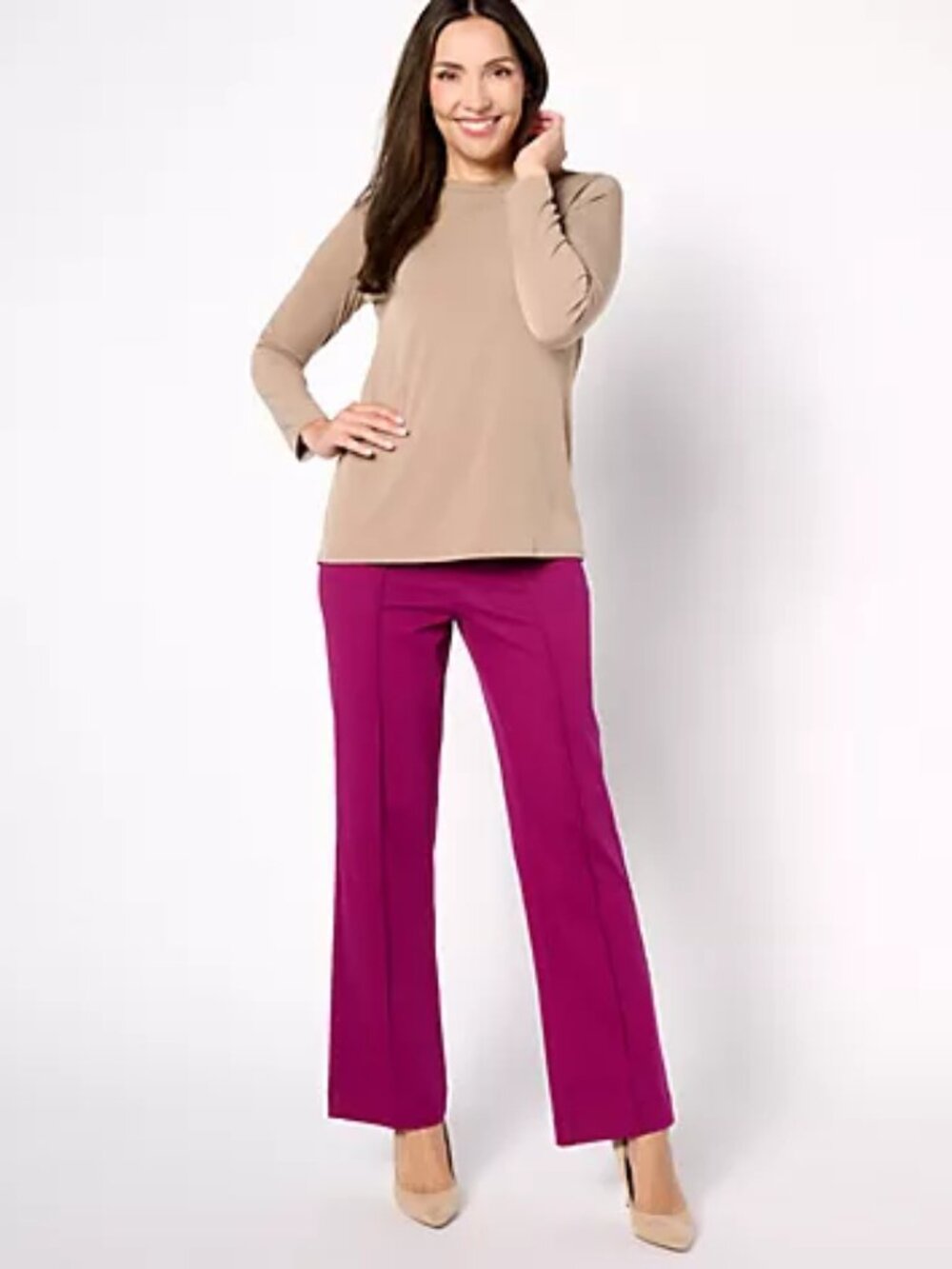 Denim & Co. Women's Signature Easy Flex Twill Wide Leg Trouser Pants Berry 5X